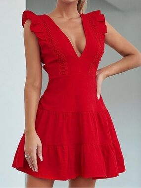 Double Crazy Red V-Neck Ruffle Sundress - Women’s Dress size Medium
